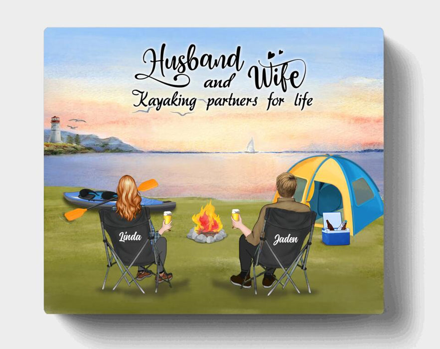 Personalized Kayak Camping Canvas - Couple With Up to 3 Dogs - This Is Our Happy Place