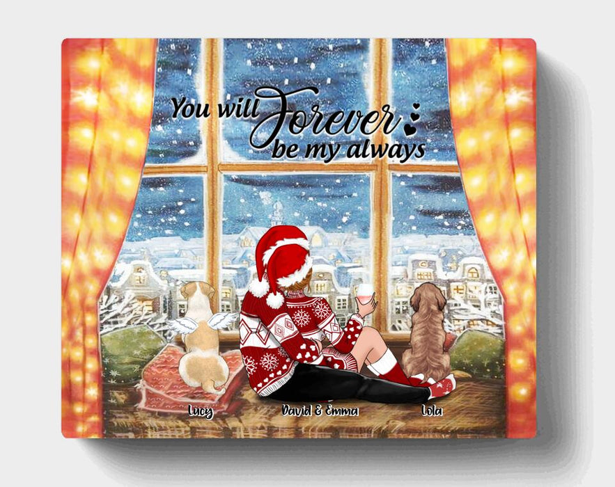 Personalized Hugging Couple Xmas Horizontal Canvas - Couple With Up to 2 Pets - Best Gift For Christmas - You Will Forever Be My Always - EWFNOK