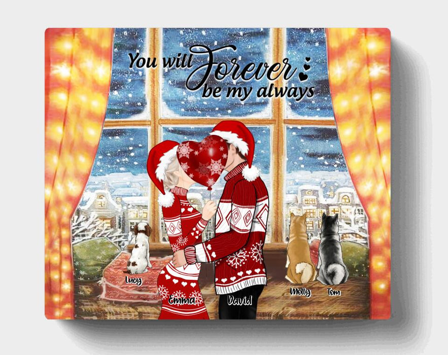 Personalized Kissing Couple Xmas Horizontal Canvas - Couple With Up to 3 Pets - Best Gift For Christmas - You Will Forever Be My Always - EWFNOK