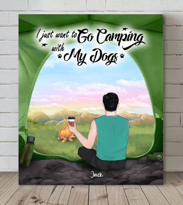 Personalized Dog Camping Canvas - Man/Woman/Couple With Up to 3 Dogs - Best Gift For Camping Lover - View Inside The Tent