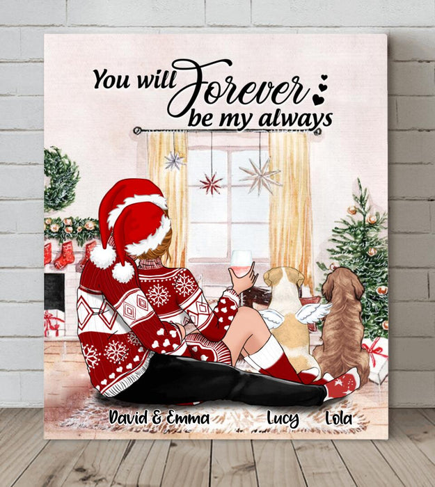 Personalized Hugging Couple Xmas Canvas - Couple With Up to 2 Pets - Best Gift For Christmas - You Will Forever Be My Always - EWFNOK