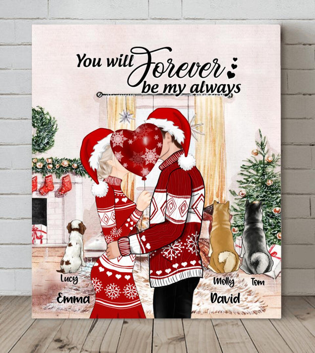 Personalized Kissing Couple Xmas Canvas - Couple With Up to 3 Pets - Best Gift For Christmas - You Will Forever Be My Always - EWFNOK