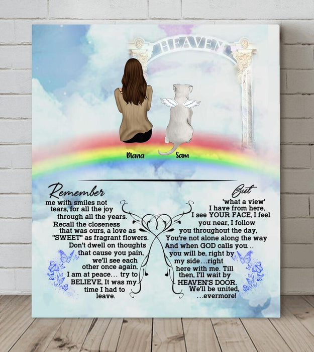 Personalized Memorial Pets Canvas - Man/Woman With Up to 6 Pets - Memorial Gift For Dog Lovers/Cat Lovers - Remember me with smiles not tears - AXSIO5