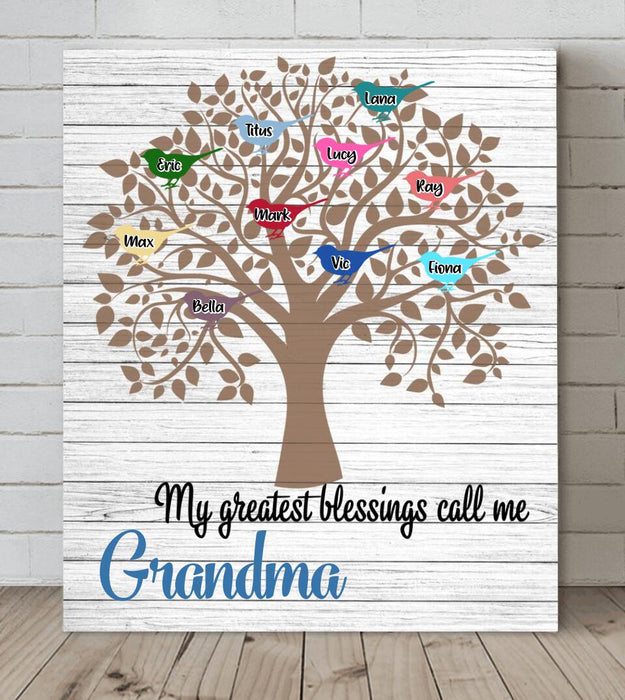 Personalized Family Tree Canvas - Up to 10 Birds - Christmas Gift For Family - My Greatest Blessings Call Me