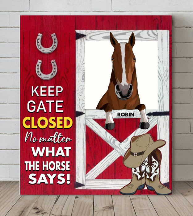Personalized Horse Barn Canvas - Up to 4 Horses - Gift For Horse Lover - Keep Gate Closed No Matter What The Horse Says