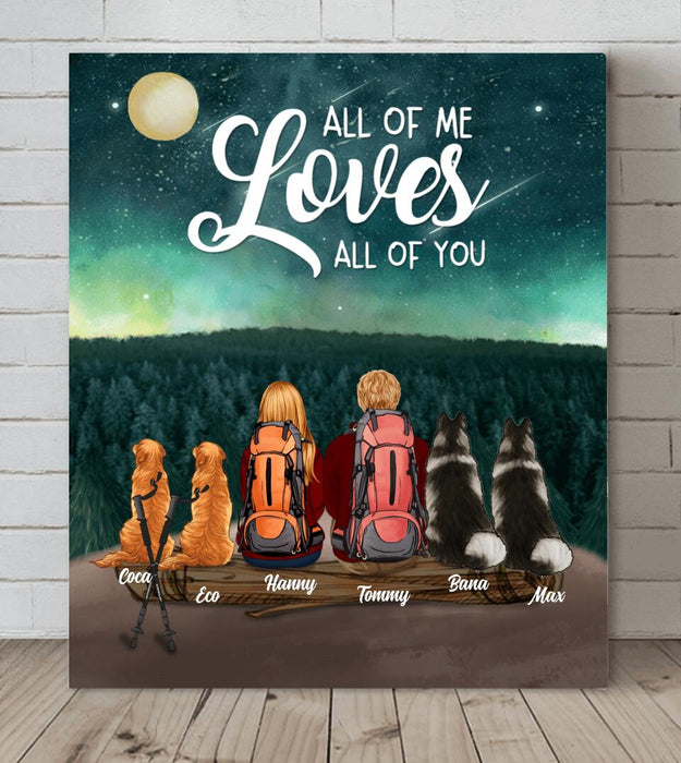 Personalized Camping Canvas - Gift for Couples, Camping Lovers, Dog Lovers - Camping Couple and Dogs - Up to 4 Dogs - All of me loves all of you