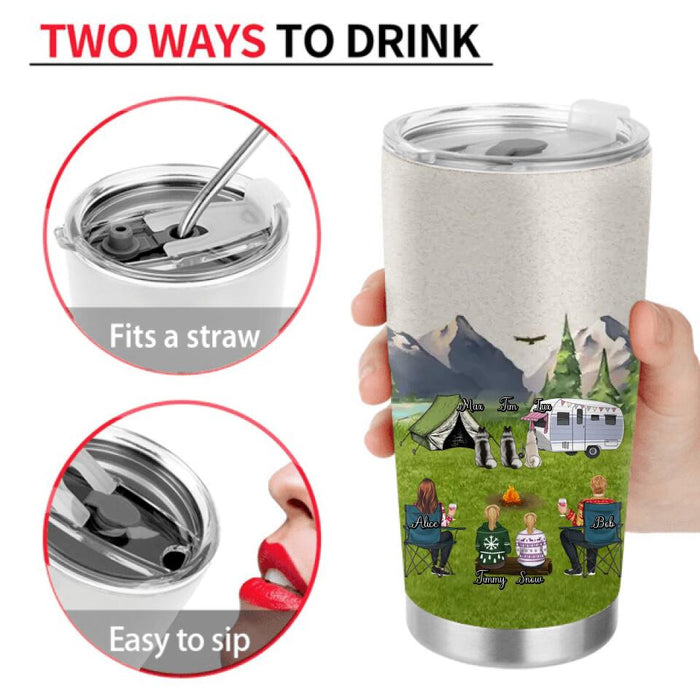 Personalized Camping Tumbler - Adult/Couple/Single Parent/Parents with Up to 3 Pets - Gift Idea For Couple/Camping/Dog/Cat Lovers - Life Is Better Around The Campfire