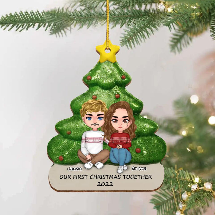 Personalized Christmas Couple With Pet Wooden Ornament - Up to 5 Pets - Christmas Gift Idea For Couple/Dog,Cat Lover - Our First Christmas Together 2022