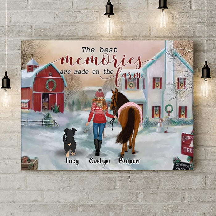 Personalized Girl On The Farm Canvas - Gift Idea For Girl/Farming Lovers/Horse/Dog Lovers - Up To 4 Dogs - The Best Memories Are Made On The Farm