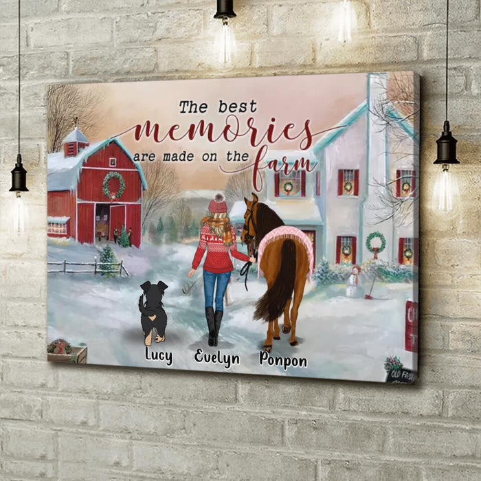 Personalized Girl On The Farm Canvas - Gift Idea For Girl/Farming Lovers/Horse/Dog Lovers - Up To 4 Dogs - The Best Memories Are Made On The Farm