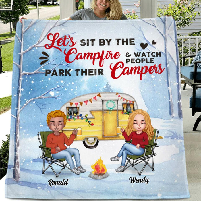 Personalized Christmas Winter Camping Pillow Cover/Fleece/Quilt Blanket - Christmas Gift For Camping Lover - Up to 4 People And 4 Pets - Making Memories One Campsite At A Time
