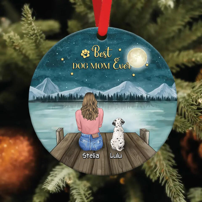 Personalized Dog Mom Circle Wooden Ornament - Gift Idea For Dog Lovers With Up To 4 Dogs - Best Dog Mom Ever