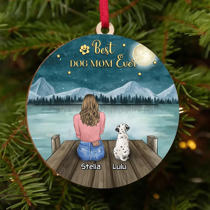 Personalized Dog Mom Circle Wooden Ornament - Gift Idea For Dog Lovers With Up To 4 Dogs - Best Dog Mom Ever