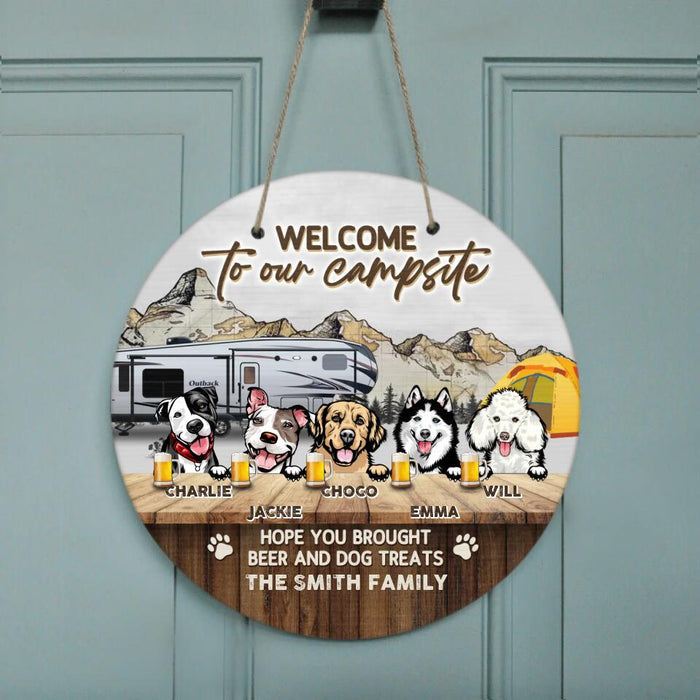 Personalized Dog & Camping Wooden Sign - Up to 5 Dogs - Gift Idea For Dog Lover/Camping Lover - Welcome To Our Campsite