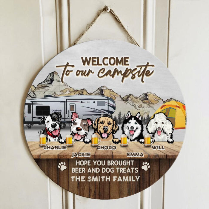 Personalized Dog & Camping Wooden Sign - Up to 5 Dogs - Gift Idea For Dog Lover/Camping Lover - Welcome To Our Campsite