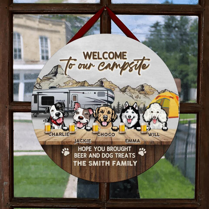 Personalized Dog & Camping Wooden Sign - Up to 5 Dogs - Gift Idea For Dog Lover/Camping Lover - Welcome To Our Campsite