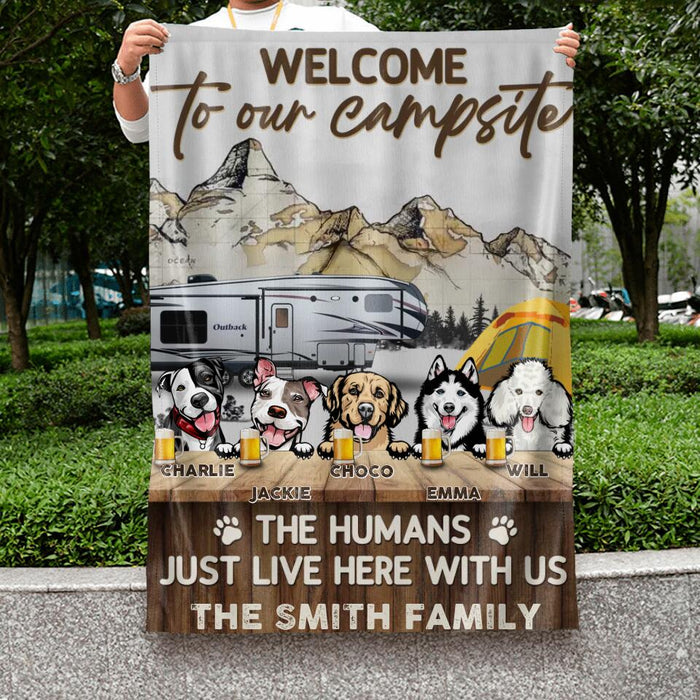Personalized Dog & Camping Flag Sign - Up to 5 Dogs - Gift Idea For Dog Lover/Camping Lover - Welcome To Our Campsite