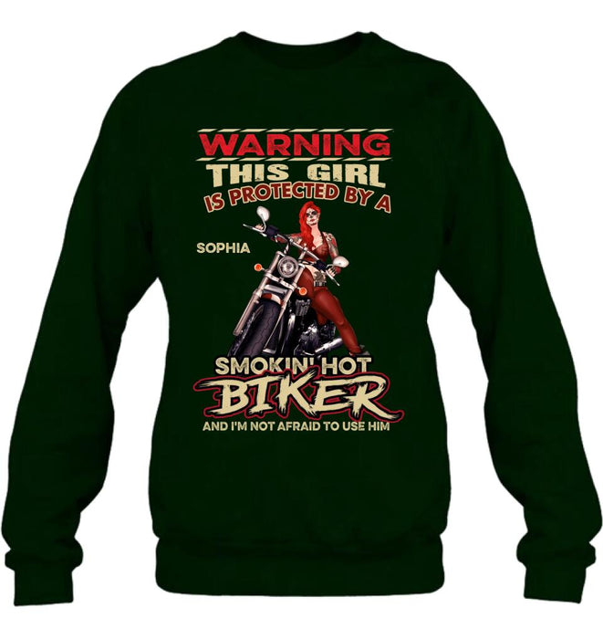 Personalized Biker Shirt - Gift Idea for Biker Lovers - This Girl Is Protected By A Smokin' Hot Biker
