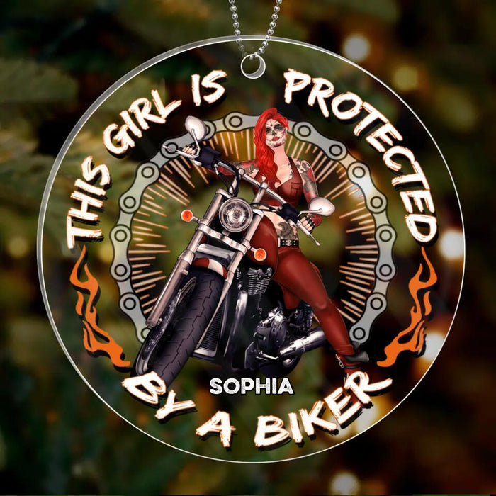 Personalized Biker Circle Acrylic Ornament - Gift Idea for Biker Lovers - This Girl Is Protected By A Biker