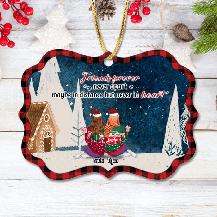 Personalized Christmas Besties Rectangle Wooden/Acrylic Ornament - Gift Idea For Best Friends - Up To 7 Friends - Friends Forever Never Apart Maybe In Distance But Never In Heart