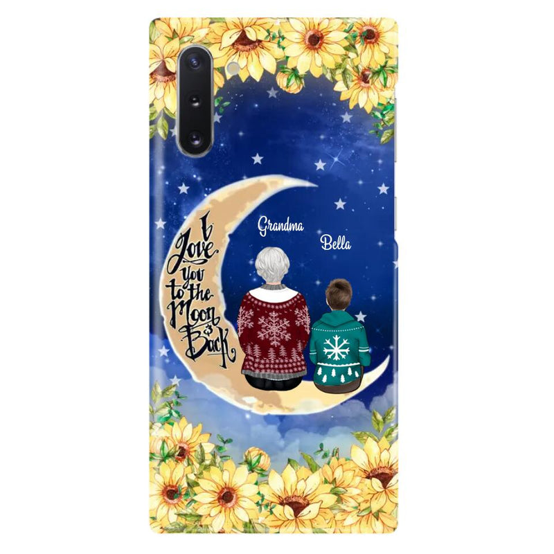 Personalized Grandma & Grandchilds Sitting On Moon Phone Case - Up to 3 Kids - Gift Idea For Grandma - I Love You To The Moon And Back - Cases For iPhone & Samsung