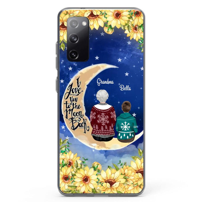 Personalized Grandma & Grandchilds Sitting On Moon Phone Case - Up to 3 Kids - Gift Idea For Grandma - I Love You To The Moon And Back - Cases For iPhone & Samsung