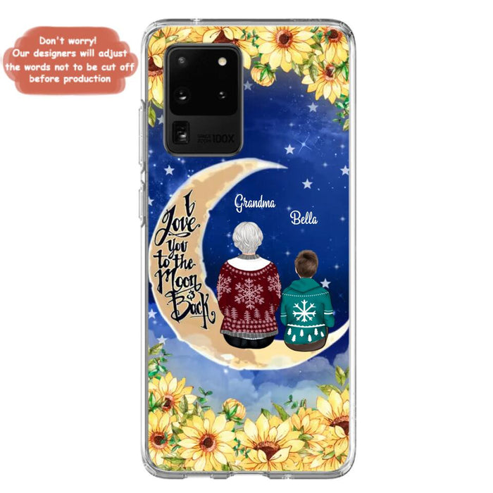Personalized Grandma & Grandchilds Sitting On Moon Phone Case - Up to 3 Kids - Gift Idea For Grandma - I Love You To The Moon And Back - Cases For iPhone & Samsung