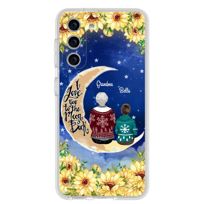 Personalized Grandma & Grandchilds Sitting On Moon Phone Case - Up to 3 Kids - Gift Idea For Grandma - I Love You To The Moon And Back - Cases For iPhone & Samsung