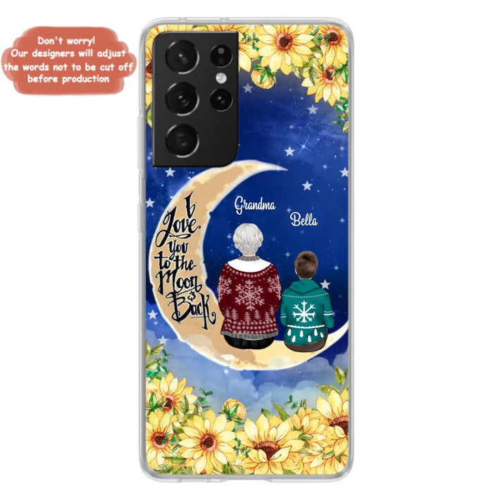 Personalized Grandma & Grandchilds Sitting On Moon Phone Case - Up to 3 Kids - Gift Idea For Grandma - I Love You To The Moon And Back - Cases For iPhone & Samsung