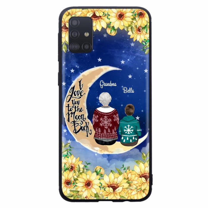 Personalized Grandma & Grandchilds Sitting On Moon Phone Case - Up to 3 Kids - Gift Idea For Grandma - I Love You To The Moon And Back - Cases For iPhone & Samsung