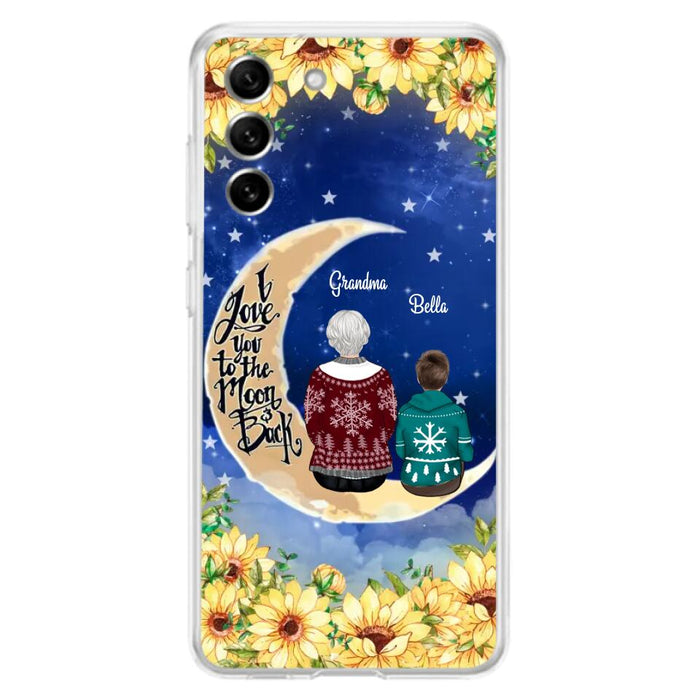 Personalized Grandma & Grandchilds Sitting On Moon Phone Case - Up to 3 Kids - Gift Idea For Grandma - I Love You To The Moon And Back - Cases For iPhone & Samsung