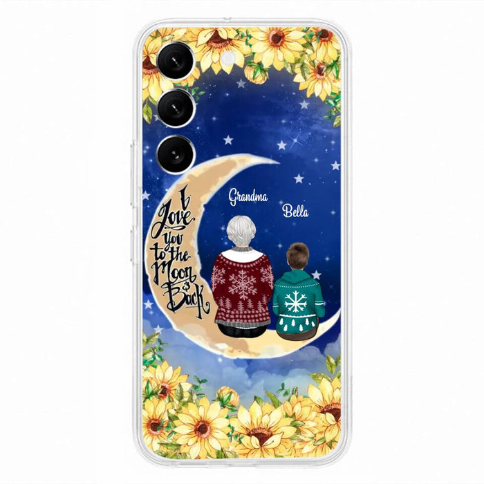 Personalized Grandma & Grandchilds Sitting On Moon Phone Case - Up to 3 Kids - Gift Idea For Grandma - I Love You To The Moon And Back - Cases For iPhone & Samsung