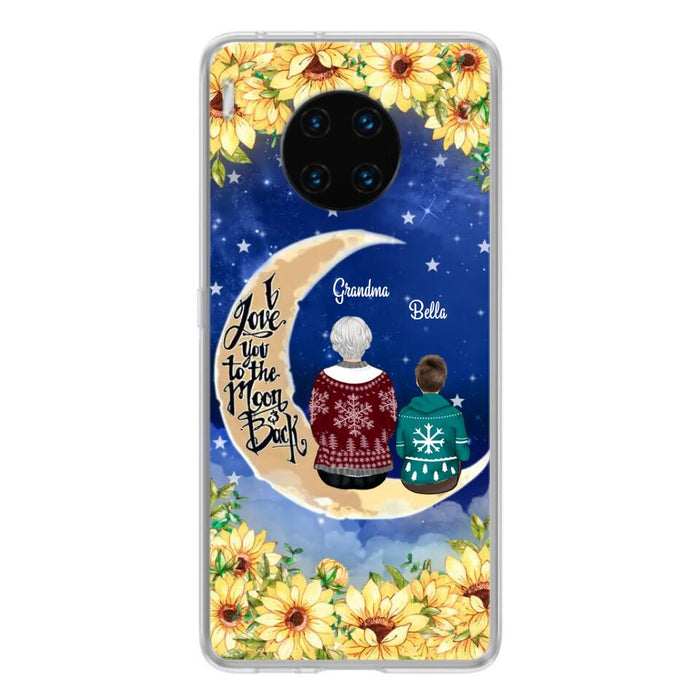 Personalized Grandma & Grandchilds Sitting On Moon Phone Case - Up to 3 Kids - Gift Idea For Grandma - I Love You To The Moon And Back - Cases For Oppo, Xiaomi & Huawei