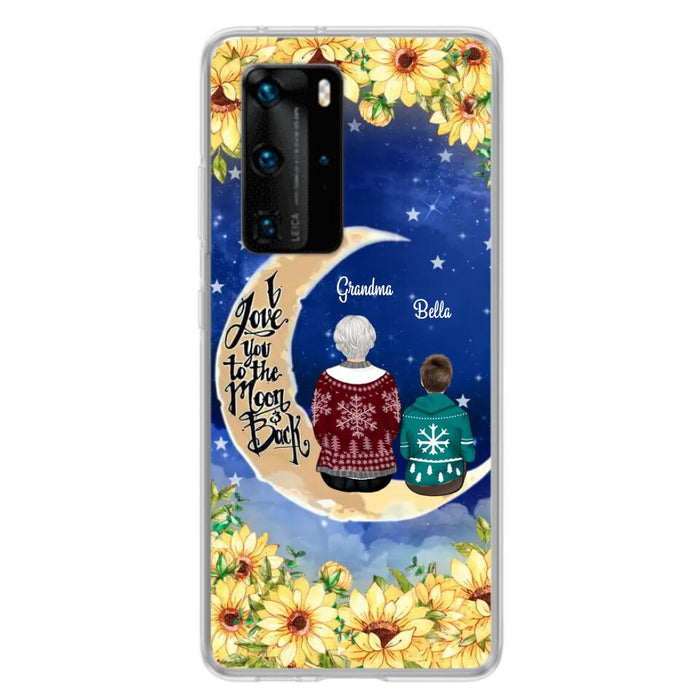 Personalized Grandma & Grandchilds Sitting On Moon Phone Case - Up to 3 Kids - Gift Idea For Grandma - I Love You To The Moon And Back - Cases For Oppo, Xiaomi & Huawei