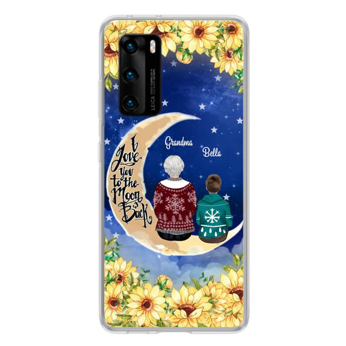 Personalized Grandma & Grandchilds Sitting On Moon Phone Case - Up to 3 Kids - Gift Idea For Grandma - I Love You To The Moon And Back - Cases For Oppo, Xiaomi & Huawei