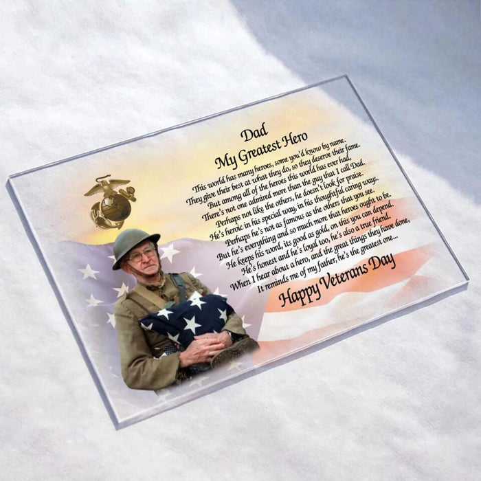 Custom Personalized Veterans Day Plaque - Gift Idea For Dad/Grandpa/Veterans Day - To My Veteran Dad My Greatest Hero