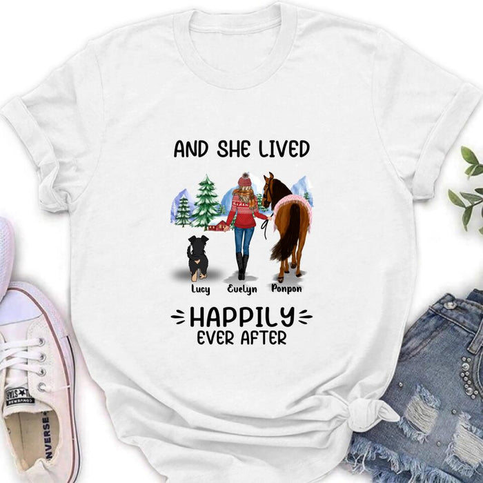 Personalized Horses & Dogs Shirt/Hoodie - Gift Idea For Horse/Dog Lovers - Up to 4 Dogs - And She Lived Happily Ever After