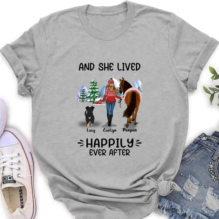 Personalized Horses & Dogs Shirt/Hoodie - Gift Idea For Horse/Dog Lovers - Up to 4 Dogs - And She Lived Happily Ever After