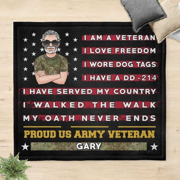 Personalized Proud US Veteran Quilt/Fleece Blanket - Gift Idea For Veteran/Father/Grandpa