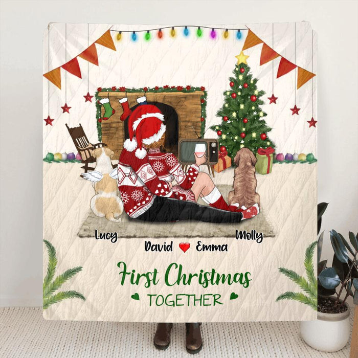 Personalized Christmas Couple Blanket - Christmas Gift for Couple, Husband and Wife - Up to 2 Pets