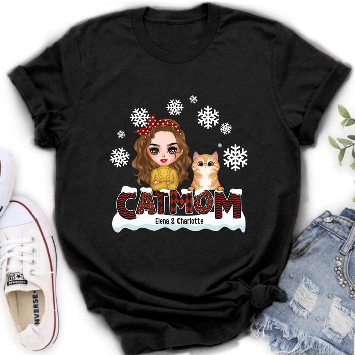 Personalized Cat Mom Winter T-shirt/Long Sleeve/Sweatshirt/Hoodie - Gift Idea For Cat Lover With Up to 4 Cats - Christmas/Winter Gift