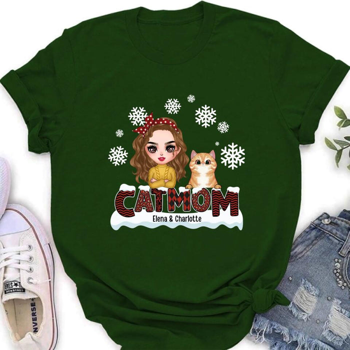 Personalized Cat Mom Winter T-shirt/Long Sleeve/Sweatshirt/Hoodie - Gift Idea For Cat Lover With Up to 4 Cats - Christmas/Winter Gift