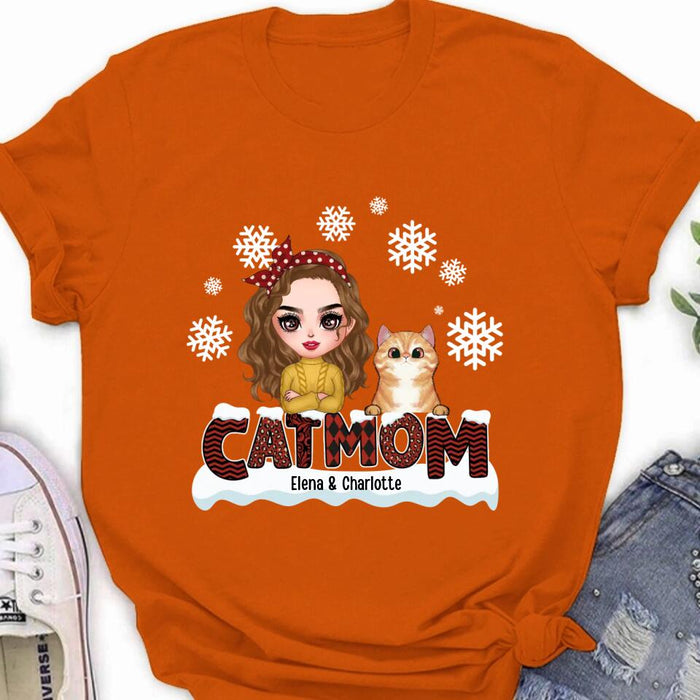 Personalized Cat Mom Winter T-shirt/Long Sleeve/Sweatshirt/Hoodie - Gift Idea For Cat Lover With Up to 4 Cats - Christmas/Winter Gift