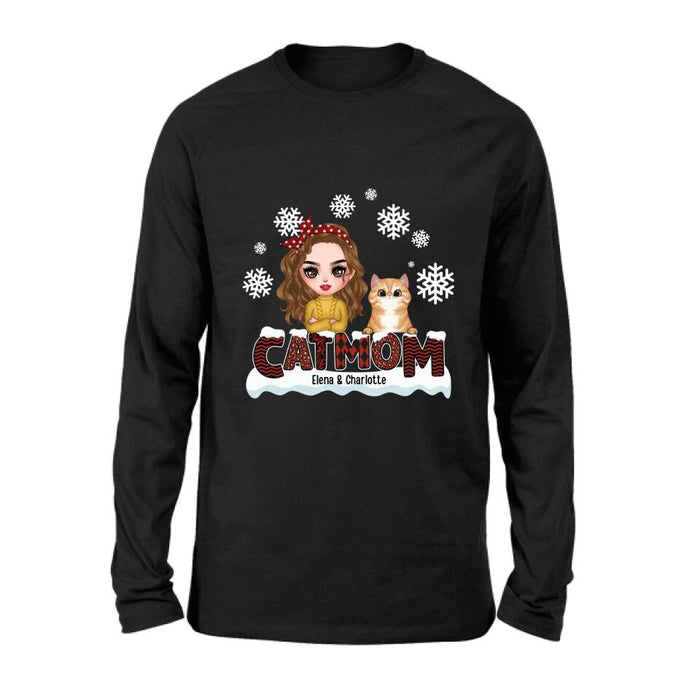 Personalized Cat Mom Winter T-shirt/Long Sleeve/Sweatshirt/Hoodie - Gift Idea For Cat Lover With Up to 4 Cats - Christmas/Winter Gift