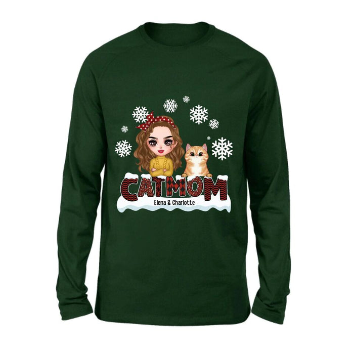 Personalized Cat Mom Winter T-shirt/Long Sleeve/Sweatshirt/Hoodie - Gift Idea For Cat Lover With Up to 4 Cats - Christmas/Winter Gift