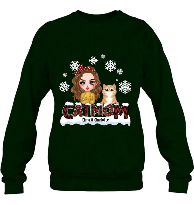 Personalized Cat Mom Winter T-shirt/Long Sleeve/Sweatshirt/Hoodie - Gift Idea For Cat Lover With Up to 4 Cats - Christmas/Winter Gift