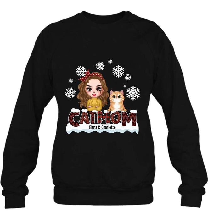 Personalized Cat Mom Winter T-shirt/Long Sleeve/Sweatshirt/Hoodie - Gift Idea For Cat Lover With Up to 4 Cats - Christmas/Winter Gift