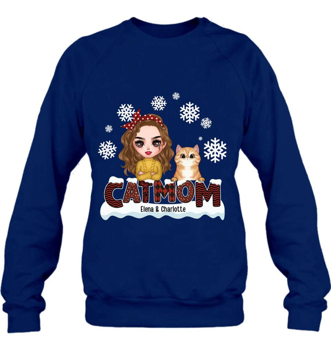 Personalized Cat Mom Winter T-shirt/Long Sleeve/Sweatshirt/Hoodie - Gift Idea For Cat Lover With Up to 4 Cats - Christmas/Winter Gift