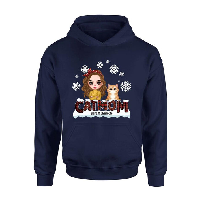 Personalized Cat Mom Winter T-shirt/Long Sleeve/Sweatshirt/Hoodie - Gift Idea For Cat Lover With Up to 4 Cats - Christmas/Winter Gift