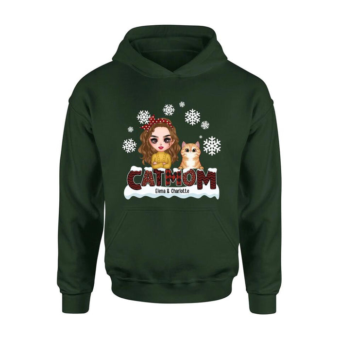 Personalized Cat Mom Winter T-shirt/Long Sleeve/Sweatshirt/Hoodie - Gift Idea For Cat Lover With Up to 4 Cats - Christmas/Winter Gift